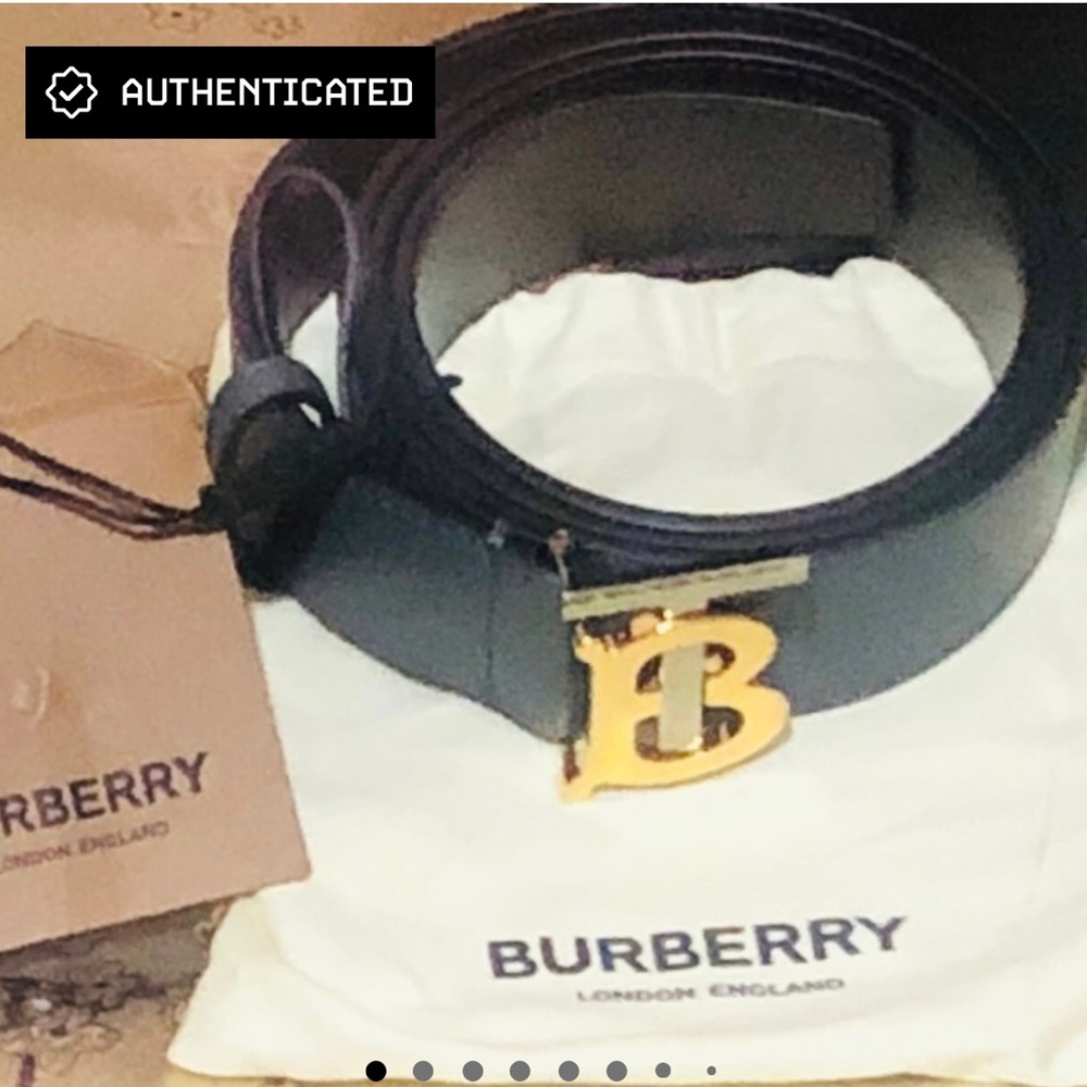 Burberry Tempest Grey TB Monogram Leather Belt, Size 100 (40)💎🎁 limited !